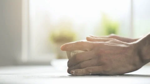 Cook preparing fresh pizza and kneading the dough Stock Footage 127414021