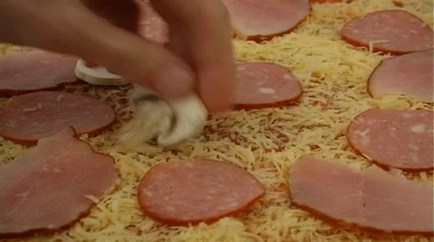 Cook preparing pizza . mushrooms Stock Footage 61269927