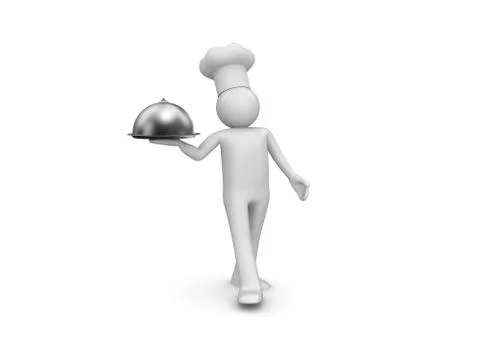 Cook presenting new dish (3d isolated on white background characters series) Stock Illustration