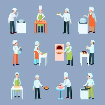Cook Profession Icons Set Illustrazione stock