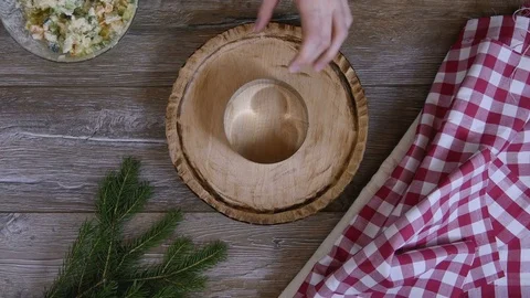 Cook puts salad in a form Stock-Footage 73076238