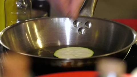 Cook puts a thin slice of zucchini. Seafood salads. Recipe. Stock Footage 103280263