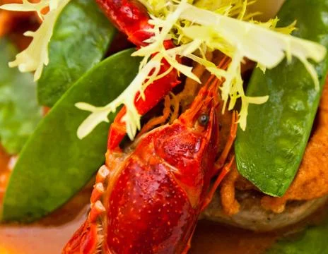 Cook red crawfish with vegetable Stock Photos
