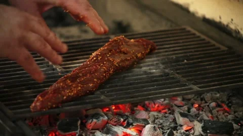 Cook roasts meat on the grill Stock Footage 48168838