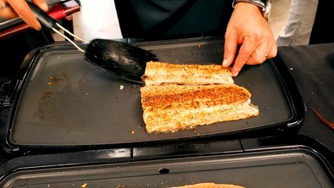 Cook Serving Grilled Salmon 4K Stock Footage 113517647