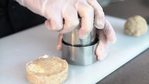 Cook the shape of cutlets. Neat round cutlets. Pike, meat, fish, beef, pork Stock Footage 126445274