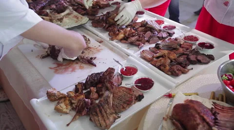 Cook sliced meat Stock Footage 50173760