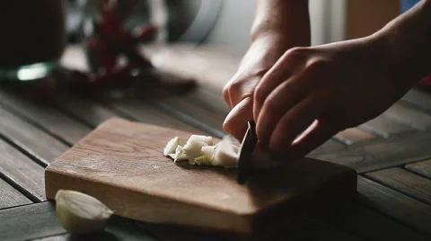 Cook slices onions Stock Footage 49827862