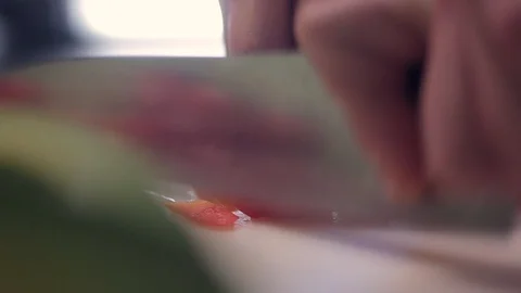 Cook slices of red pepper. Close up. Stock Footage 127352755