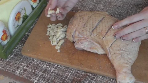 Cook Stuffed Chicken Garlic Stock Footage 73504170
