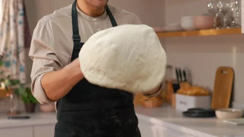 Cook Throws Pizza Dough Stock Footage 273499918
