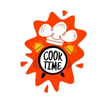 Cook time icon with chef toque hat and alarm clock Stock Illustration