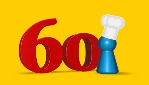 Cook token and number sixty on yellow background - 3d illustration Stock Illustration