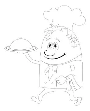 Cook with tray, contour Stock Illustration