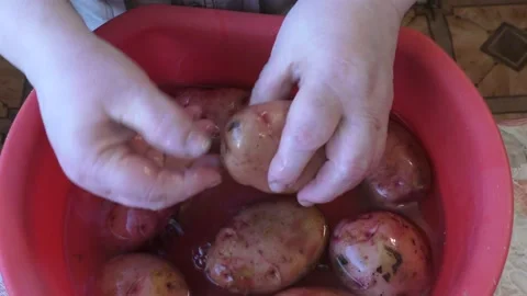 The cook washes potatoes in water Video stock 168049860