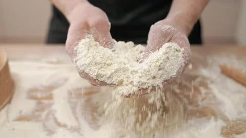 Cook White Flour In Hands Stock Footage 273500016