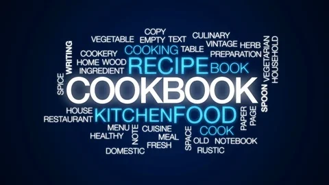 Cookbook animated word cloud, text design animation. Stock Footage