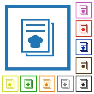 Cookbook with chef hat flat framed icons Stockillustratie