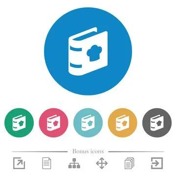 Cookbook with chef hat flat round icons Stock Illustration