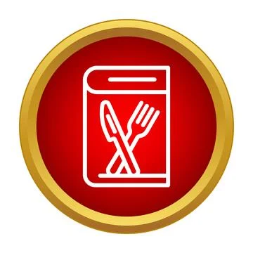 Cookbook icon with knife and fork in red circle Stock Illustration