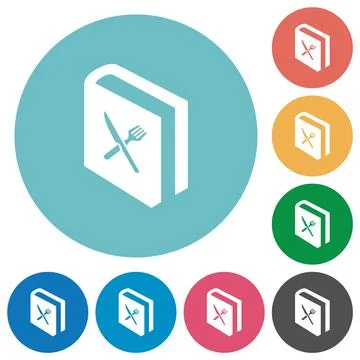 Cookbook with knife and fork flat round icons Stock Illustration