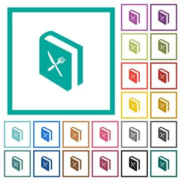 Cookbook with knife and fork flat color icons with quadrant frames Stockillustratie