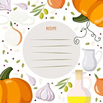 Cookbook page template. Recipe Write Template. Vegetables, spices, food Stock Illustration