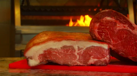 Cooked and uncooked meat Stock-Footage 57815570