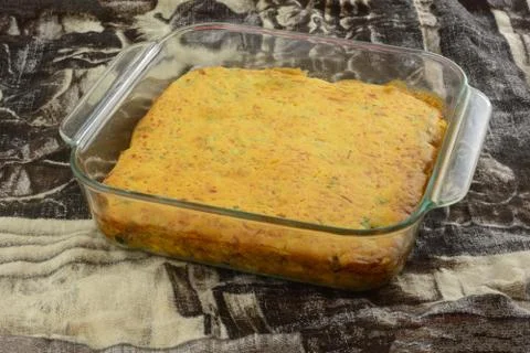 Cooked casserole with cheese cornbread crust Stock Photos