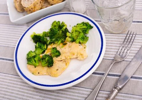 Cooked chicken fillet with broccoli Stock Photos