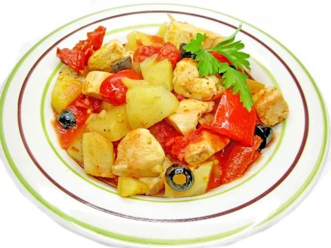 Cooked chicken meat with vegetables Stock Photos