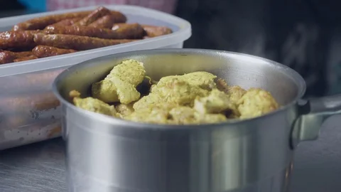 Cooked chicken over the tabletop Stock Footage 129993435