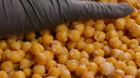 Cooked Chickpeas on Baking Paper for Roasting Stock Footage 306461384