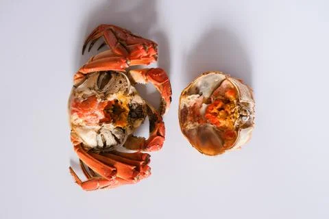 Cooked crab halves on white background Stock Photos