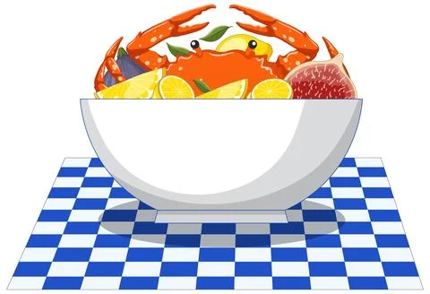 Cooked Crab with Lemons and Figs in a White Ceramic Bowl Stock Illustration