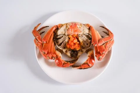 Cooked crab on a white plate Stock Photos