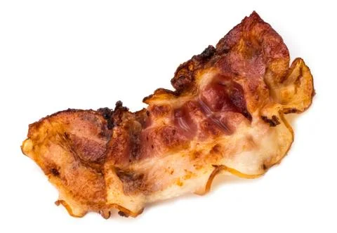 Cooked crispy slice of bacon isolated on white background Stock Photos