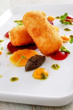 Cooked croquette appetizer Stock Photos