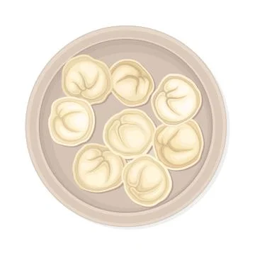 Cooked Dumplings Served on Ceramic Plate Top View Vector Illustration 스톡 일러스트