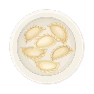 Cooked Dumplings Served on Ceramic Plate Top View Vector Illustration 스톡 일러스트