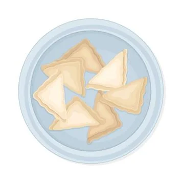 Cooked Dumplings Served on Ceramic Plate Top View Vector Illustration 스톡 일러스트