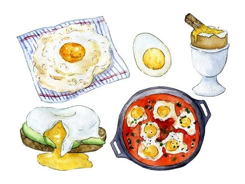 Cooked eggs in different ways drawn set Stock Illustration