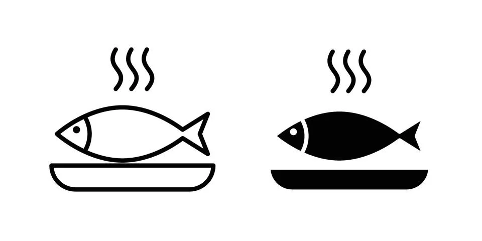 Cooked fish icon vector concepts, line and silhouette style Stock Illustration
