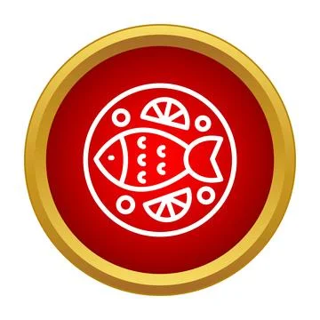 Cooked fish meal icon with lemon slices Stock Illustration