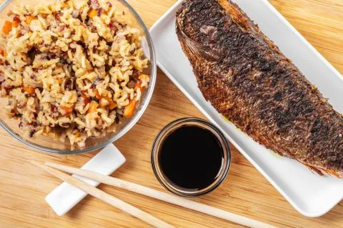 Cooked fish with rice Stock Photos
