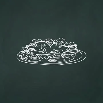 Cooked fish thin white lines on textural dark background - Vector Stock Illustration