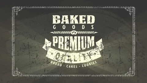 Cooked goods bakery good with different types of aged out retro texture printing Stock Footage 129272163