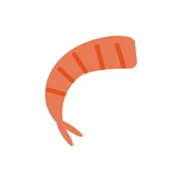Cooked headless shrimp on white background. Seafood for delicious meals. Vector Stock Illustration