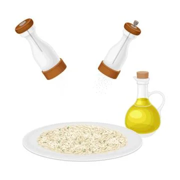Cooked Hot Rice Dressing with Salt and Pepper Vector Illustration Stock Illustration