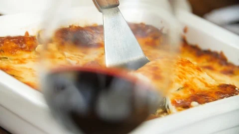 Cooked lasagna Stock Footage